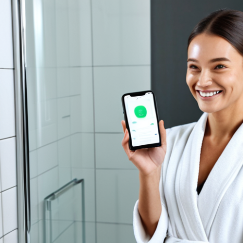AI Skincare Analysis**

A woman with a clean and healthy complexion smiles as she holds up her smartphone, the screen displaying an AI skincare analysis app showing details about her skin hydration levels. She is in a well-lit, modern bathroom. She is fully clothed in a modest and comfortable robe. Safe for work, appropriate content, family-friendly, professional, perfect anatomy, correct proportions, natural pose, well-formed hands, proper finger count, natural body proportions, high quality, studio lighting.

**