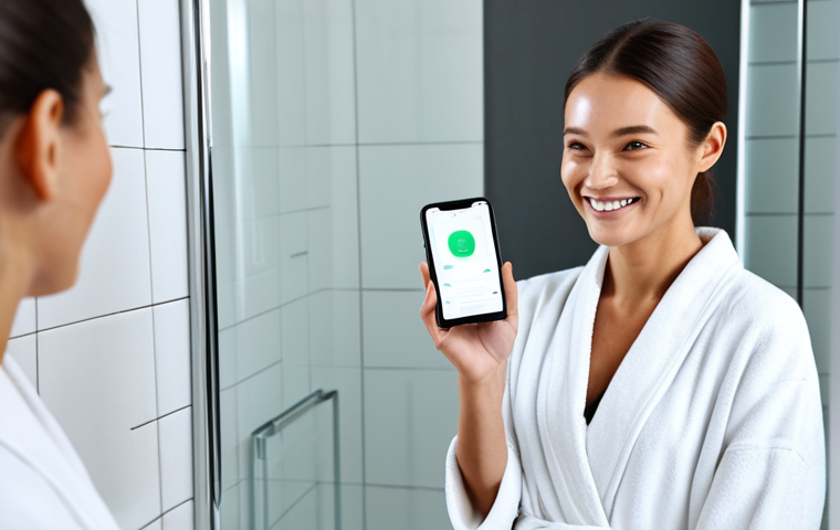 AI Skincare Analysis**

A woman with a clean and healthy complexion smiles as she holds up her smartphone, the screen displaying an AI skincare analysis app showing details about her skin hydration levels. She is in a well-lit, modern bathroom. She is fully clothed in a modest and comfortable robe. Safe for work, appropriate content, family-friendly, professional, perfect anatomy, correct proportions, natural pose, well-formed hands, proper finger count, natural body proportions, high quality, studio lighting.

**