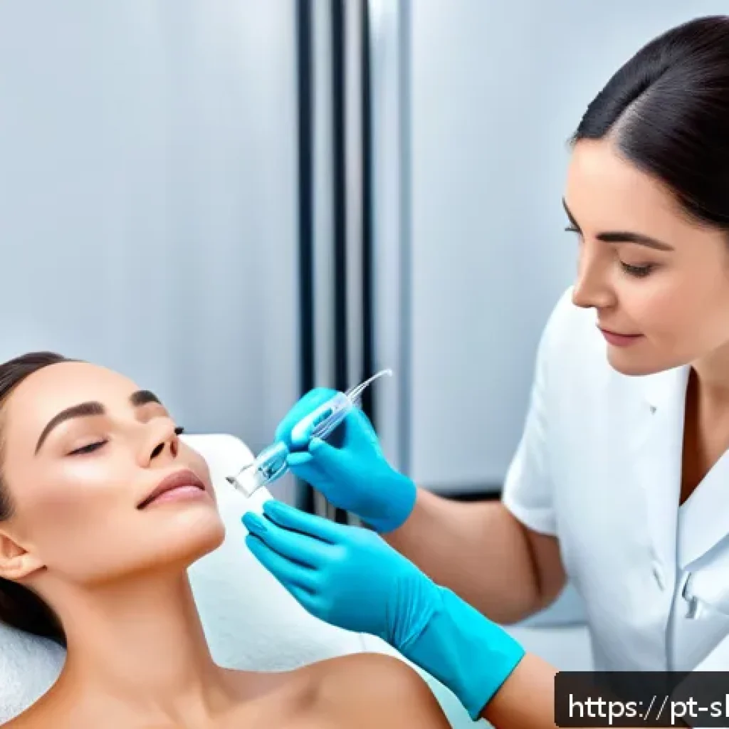 스킨케어와 뷰티 분야의 융합 직업 - A professional female esthetician in a modern clinic setting, wearing clean, stylish medical scrubs ...